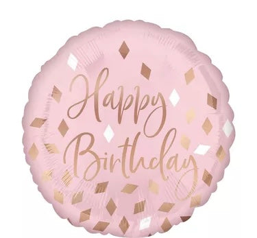 Metallic Blush Happy Birthday Foil Balloon, 18in