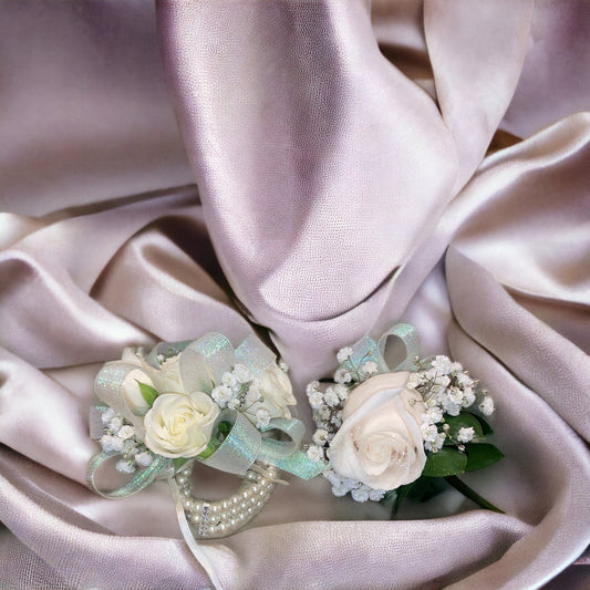 White Rose Corsage & Boutonnières Set