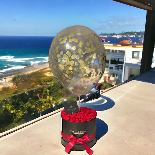 Round Flat | Premium Black Box with 24” Customized confetti Balloon