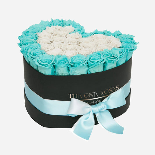 Teal Blue and White Roses | Black "Love" Box