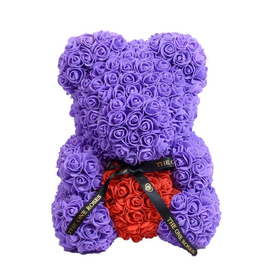 Purple Red Heart Rose Bear