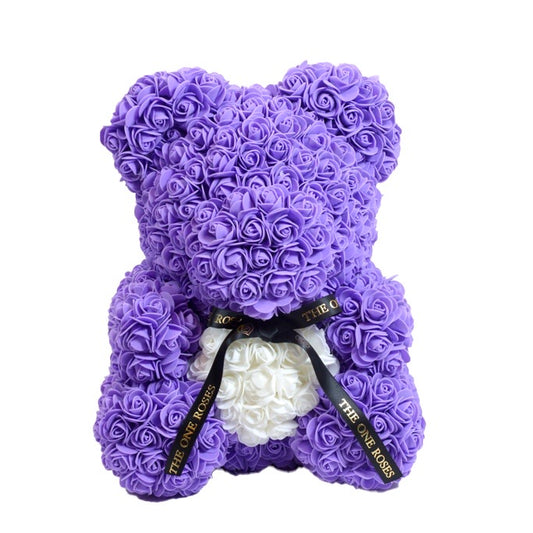Purple White Heart Rose Bear