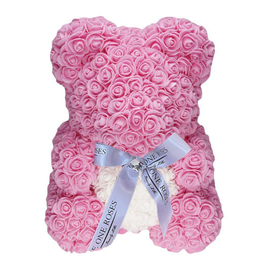 Pink White Heart Rose Bear