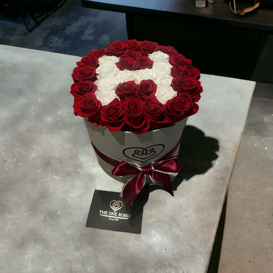 Customized Letter | White Classic Box with Red/White Roses