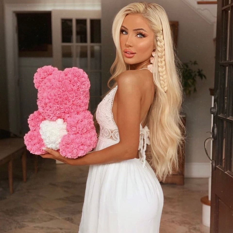 Pink White Heart Rose Bear