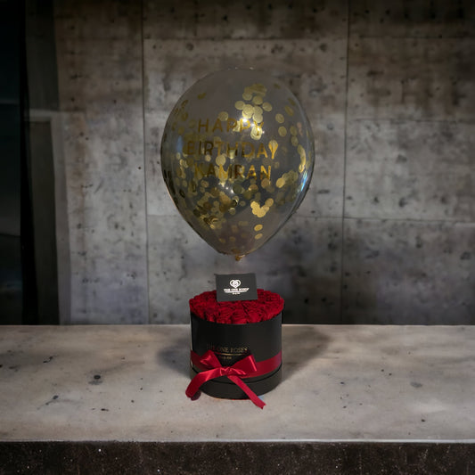 Round Flat | Premium Black Box with 24” Customized confetti Balloon