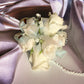 White Rose Corsage with Gray Pearl & Stone Bracelet