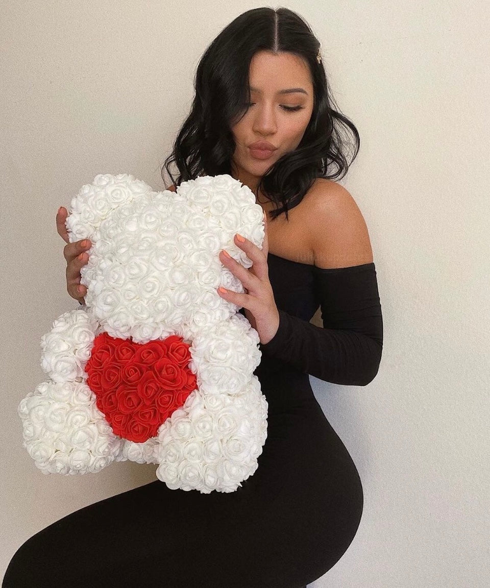 White Red Heart Rose Bear
