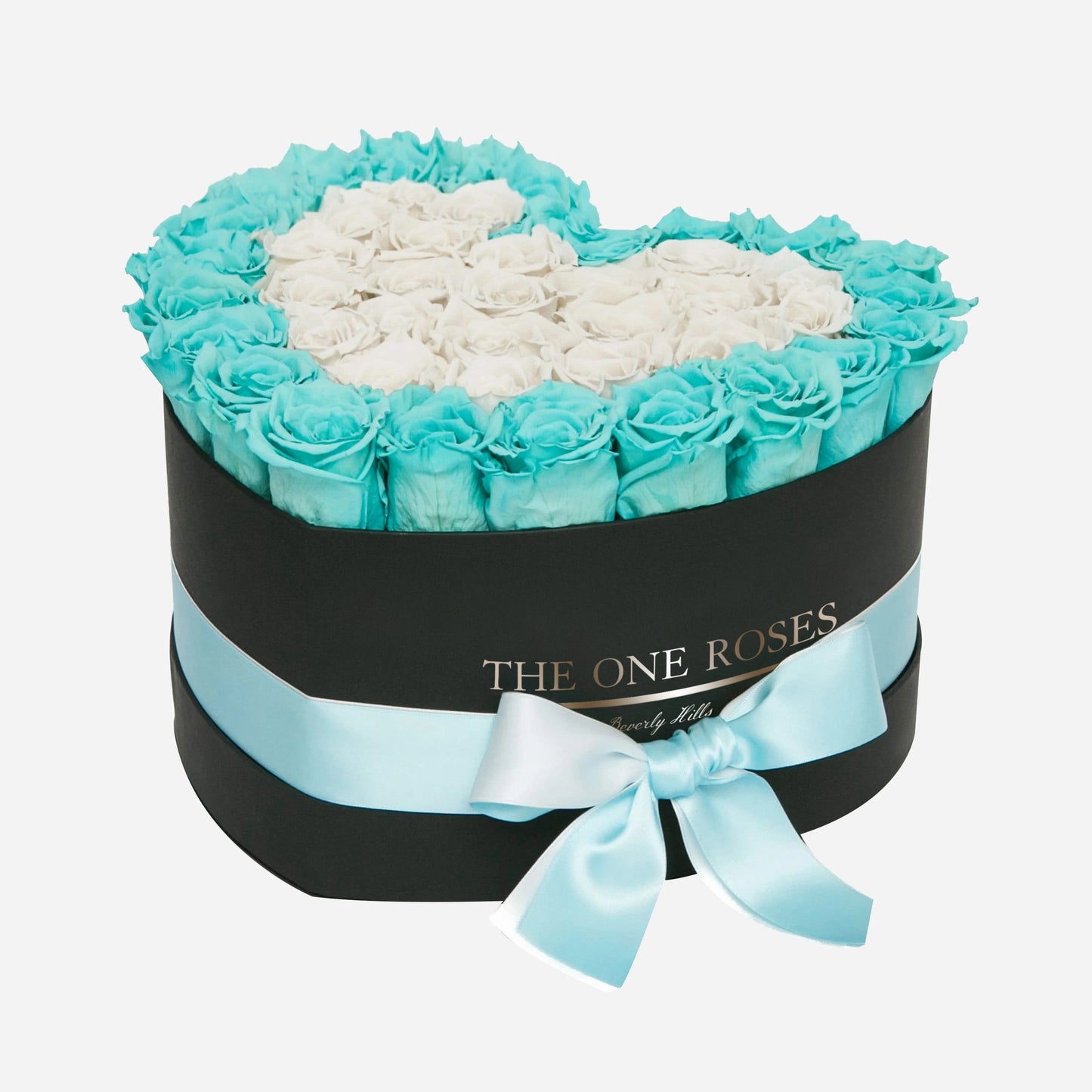Teal Blue and White Roses | Black "Love" Box