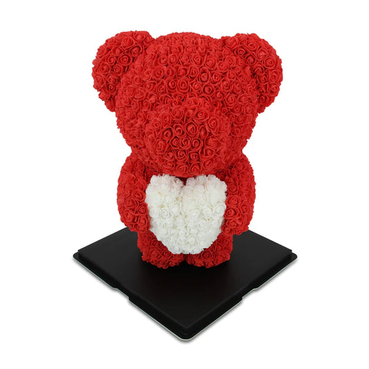 Standing Red Rose Bear White Heart