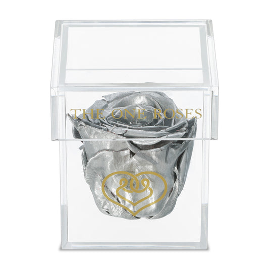 Opaque | Single Rose Box | Metalic Silver Rose