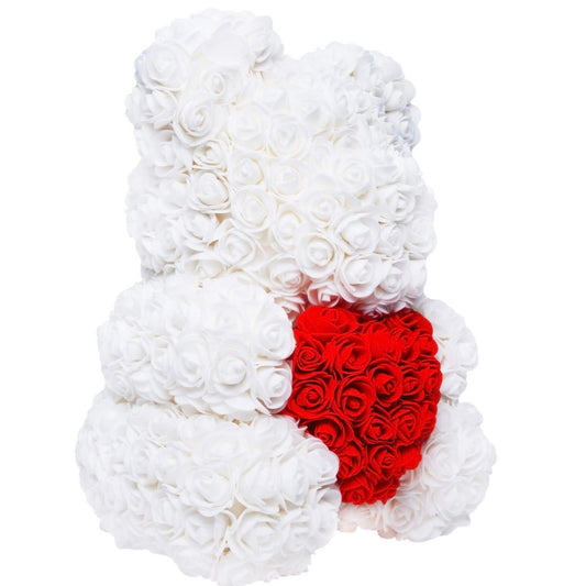 White Red Heart Rose Bear