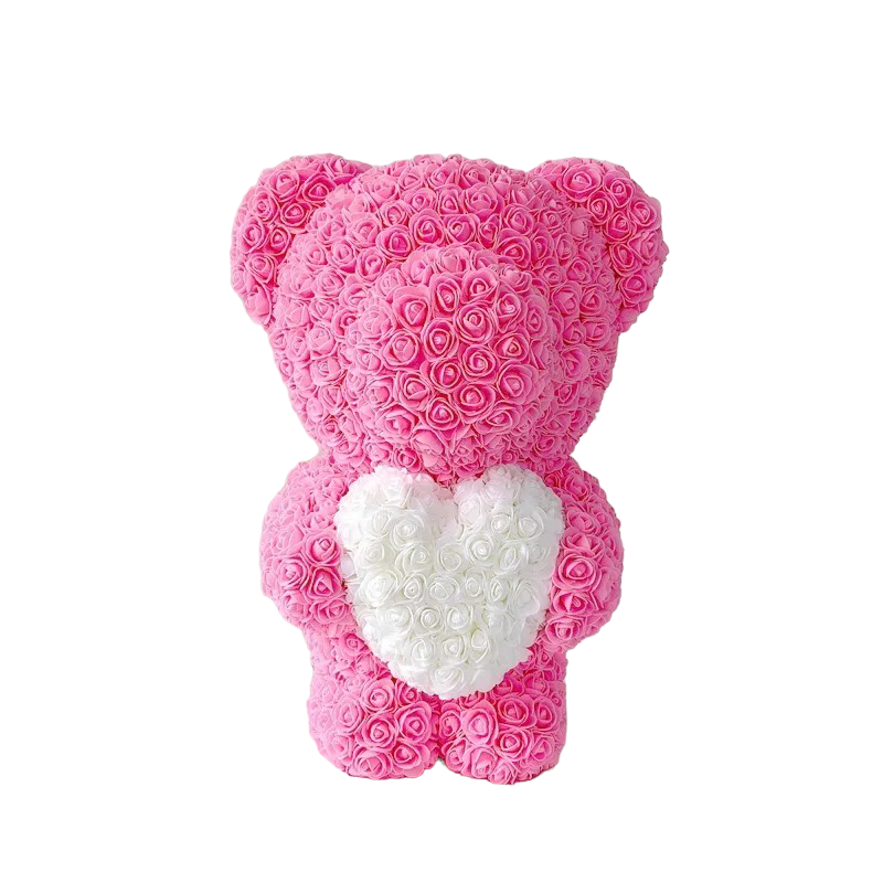 Standing Pink Bear White Heart