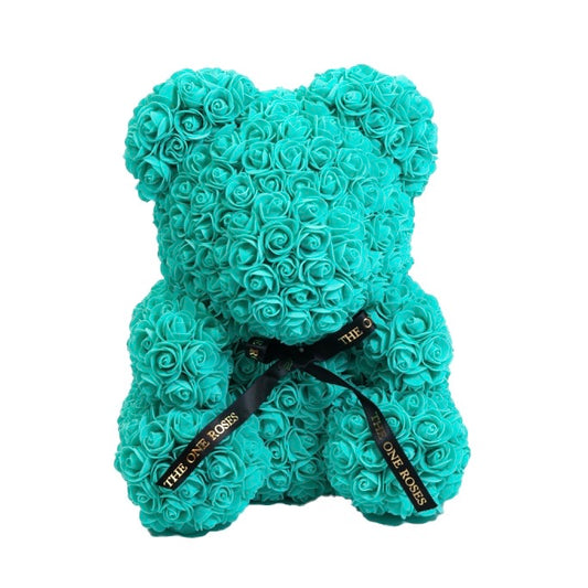 Teal Blue Rose Bear