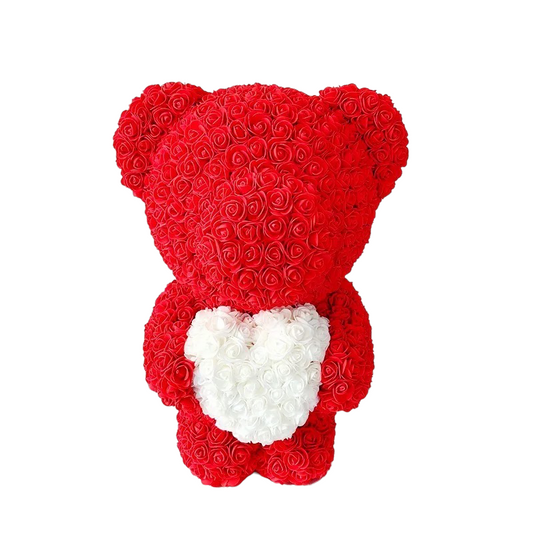 Standing Red Rose Bear White Heart